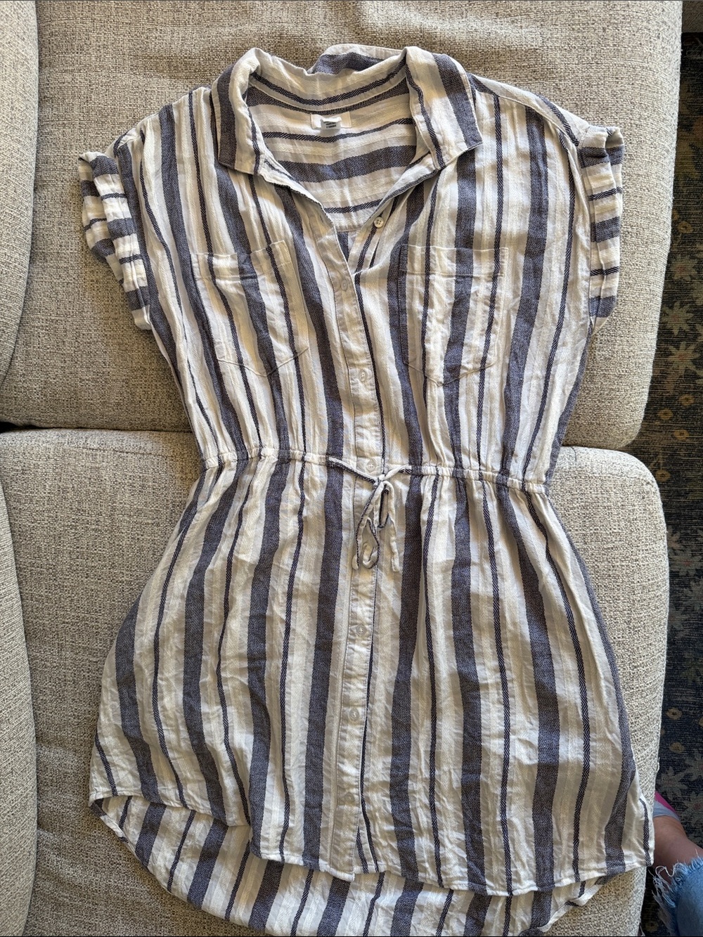 Joules Blue and White Striped Midi Dress